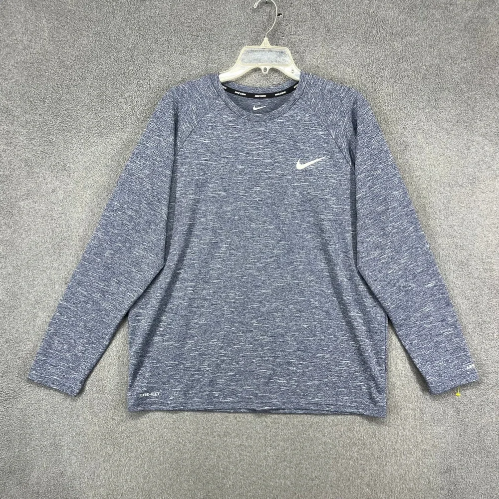 Nike Swim Shirt Mens Large Blue Dri-FIT Long Sleeve UPF 40+ Heathered Rash Guard